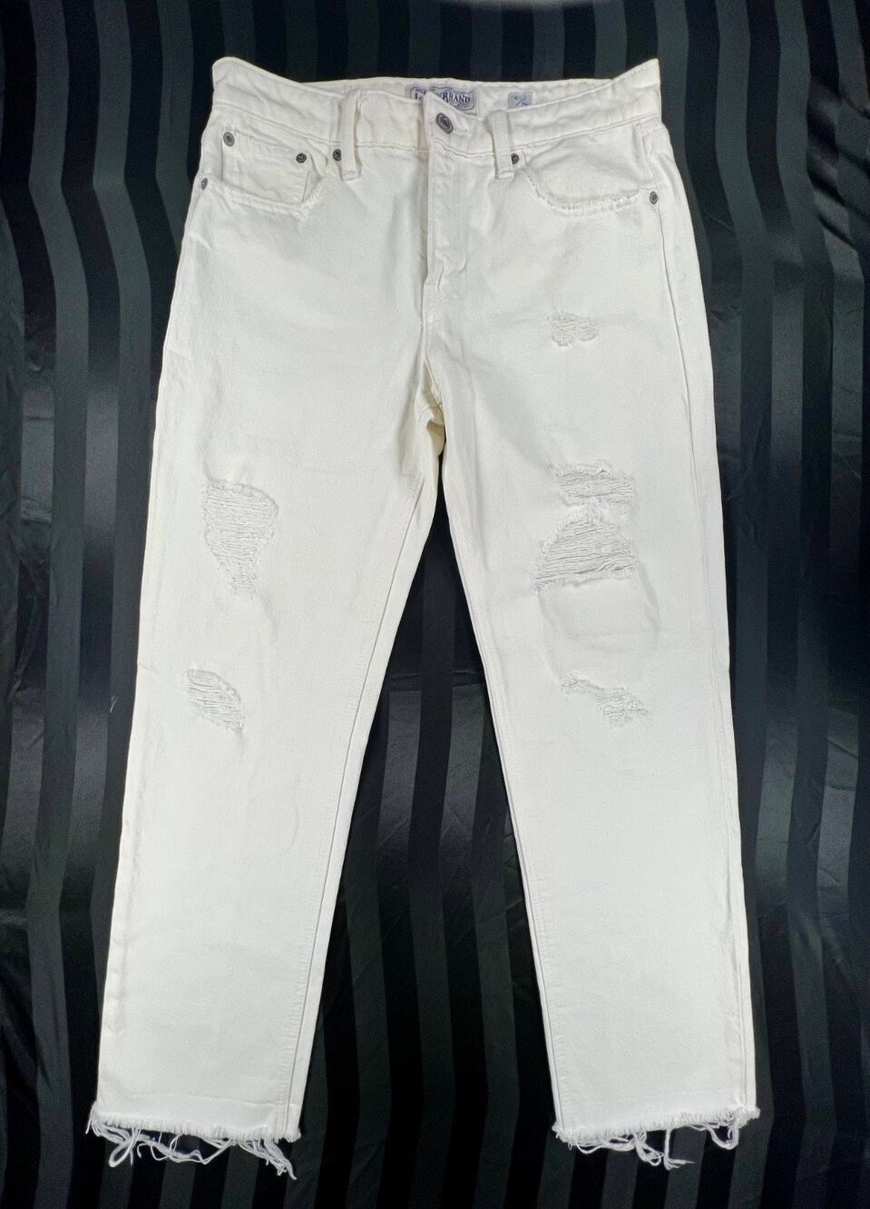 Lucky Brand Sienna Slim Boyfriend Distressed High-Rise White Jeans (6 / 28)
